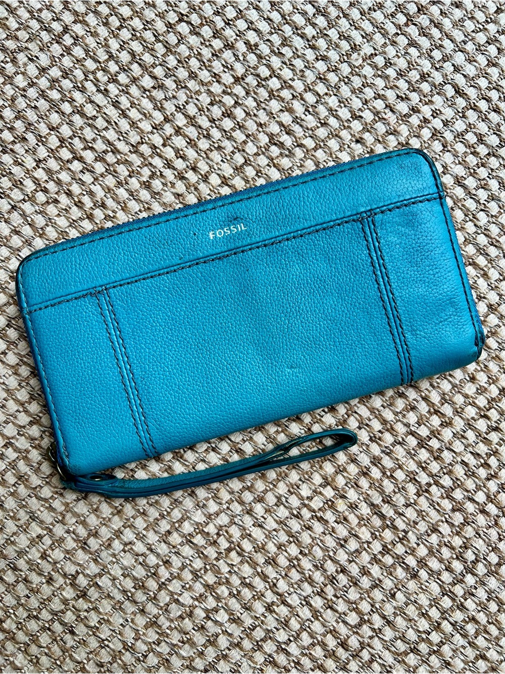 🦕Fossil Teal Leather Continental Wallet Wristlet RFID